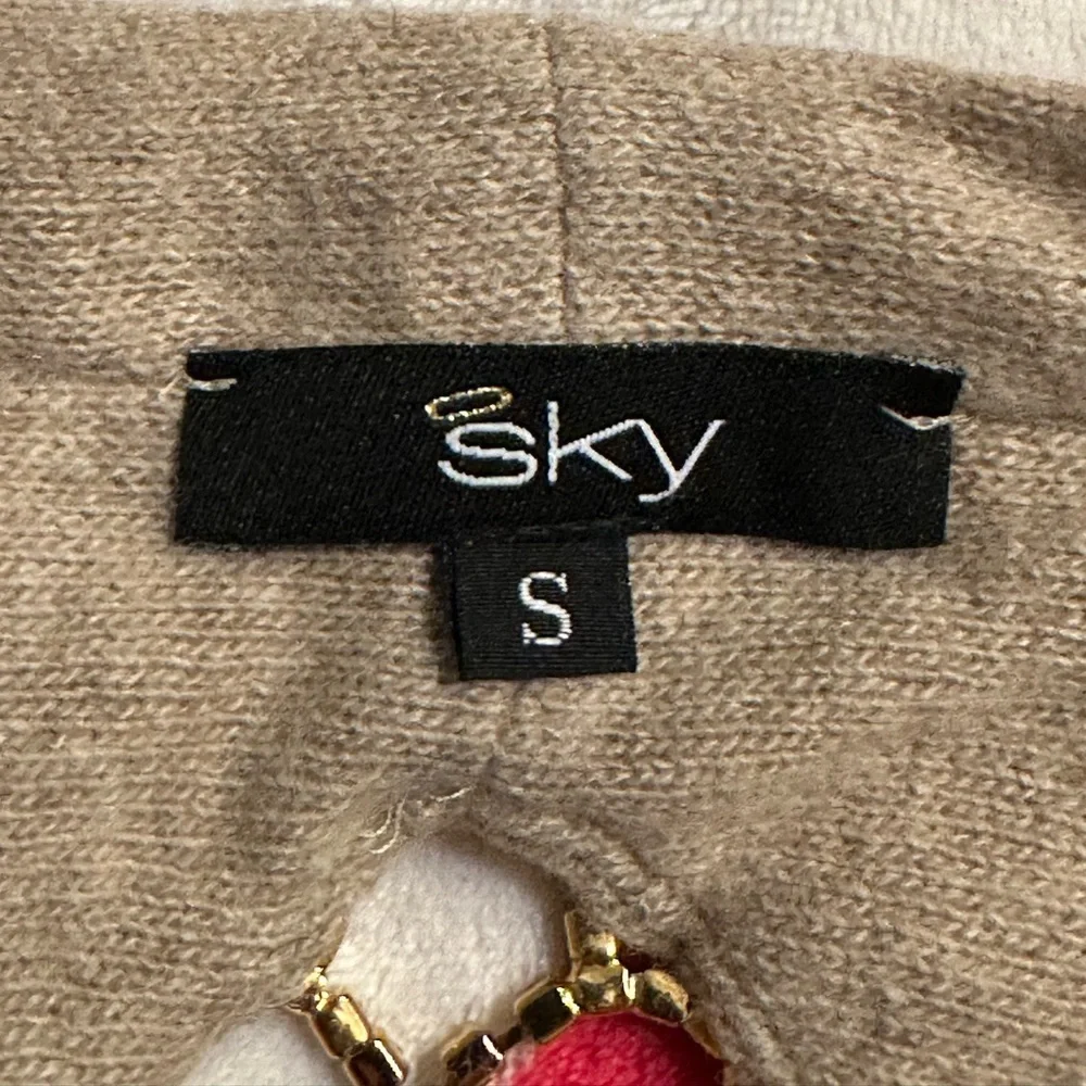 Sky Beige Knit Cardigan with Gold Accents